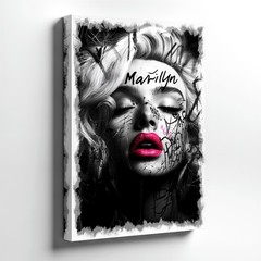 Wall Art Black White Woman Portrait Pink Lips Graffiti Style Canvas Print Decor