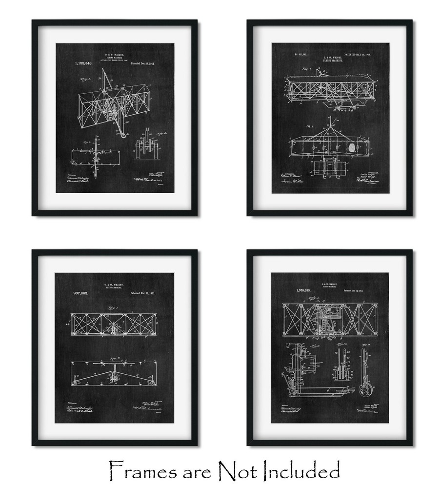 Set 4 Wright Brothers Patent Print 8″x10″ Aviation Lovers Gift Airplane Wall Art