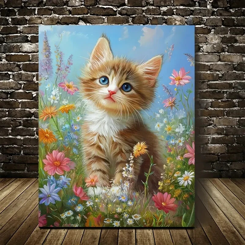 Cute Ragdoll Kitten with Flowers & Plants Metal Print Ready to Hang