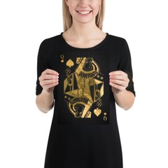 Queen of Pikes poker poster — Golden playing cards print, aesthetic wall art