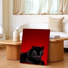 Wall Art Black Panther Portrait Print Red Background Big Cat Animal Home Decor