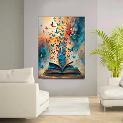 Colorful Butterfly Book Canvas Wall Art Retro Book Lover Gift Room Wall Decor
