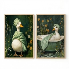 2 Pcs Cute Duck Wall Art Framed – Farmhouse Bathroom Animal Painting Picture …