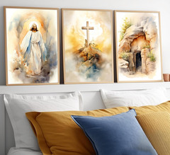 3Pcs Jesus Canvas Wall Art Bible Stories Wall Decor God Resurrection Ascension P
