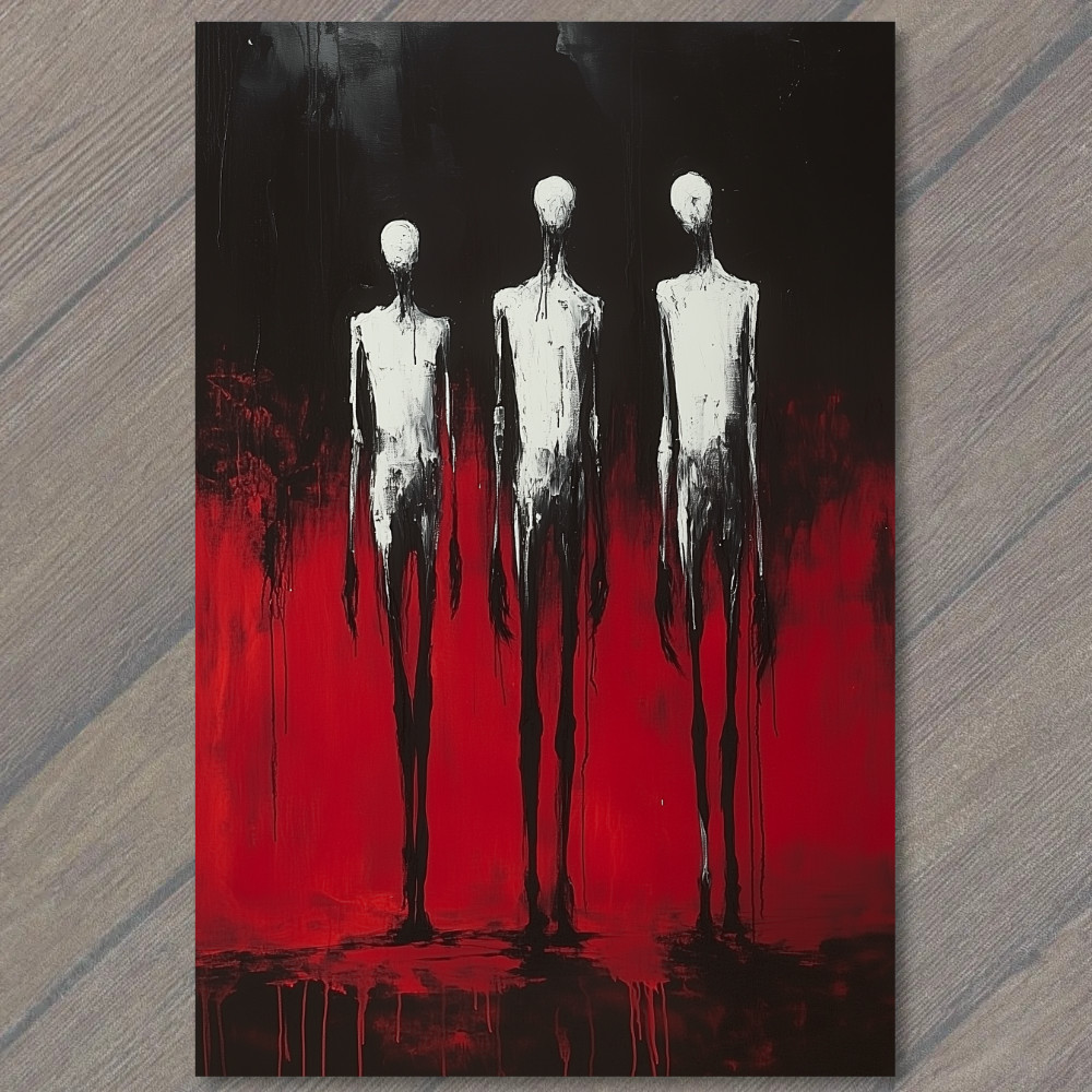 Art Print White Figures Red Black Background Surreal Horror Dripping Tall
