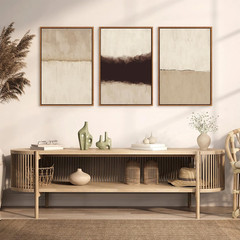Large Neutral Abstract Wall Art Set of 3 – Modern Framed Canvas Decor