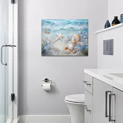 Beach Seashell Bathroom Wall Art Coastal Starfish Pictures Wall Decor Modern Hom