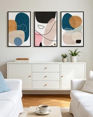 Modern Abstract Framed Wall Art Color Blocks Artwork Home Decor for Bedroom D…