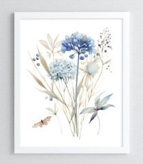 Floral Wall Art Print, Blue Floral Wall Art Decor, Botanical Wall Art Print #17
