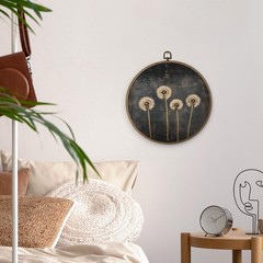 Vintage Dandelion Floral Framed Wall Art Decor, Rustic Cottagecore Round Wall…