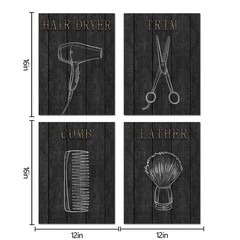 Framed Canvas Wall Art for Beauty Salon & Barber Shop Decor – 4 Pieces, 12×16
