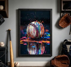 Black Solid Wood Framed Graffiti Baseball Wall Art, 8×10 Inch Colorful Sports…