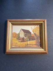 SET OF 2 VINTAGE FARMHOUSE MINATURE PRINTS WITH WOOD FRAME COTTAGE BOHO WALL ART