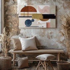 Wall Art Mid-Century Modern Abstract Canvasearth Tone Geometric