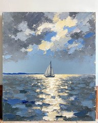 Coastal Sailboat Canvas Wall Art Ocean Painting Modern Nautical Home Decor 36*24