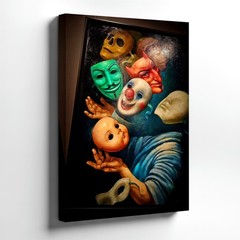 Wall Art Surreal Mask Painting Clown Devil Skull Figure Framed Canvas Decor