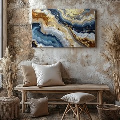 Golden Strata Canvasabstract Stone-Inspired Wall Art In Earth & Slate Tones