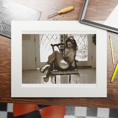 20 x 16 BW Photo Print WonderHussy Tan Pantyhose Red Heels Antique Chair