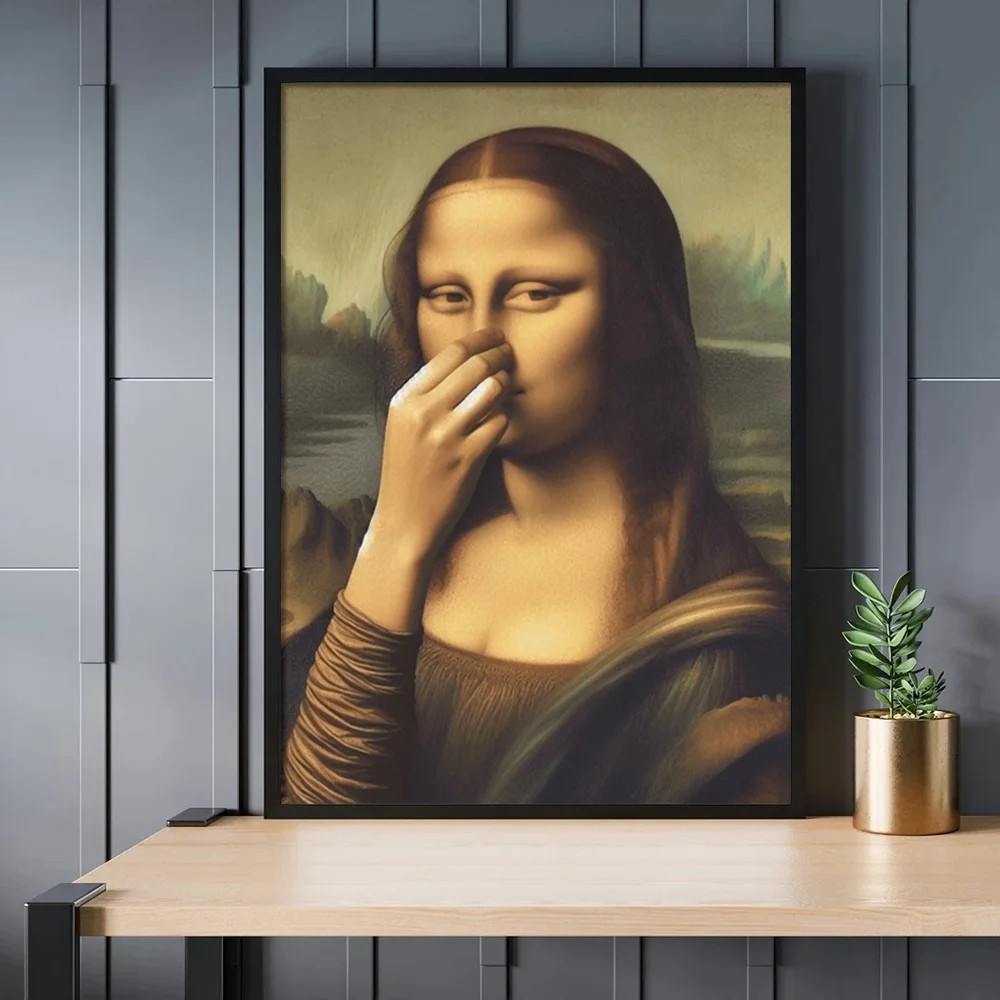 Mona Lisa Funny Bathroom Toilet Frameless Wall Art Poster Canvas Print Picture