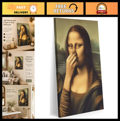 Funny Mona Lisa Bathroom Canvas Art – Humorous Wall Decor, Vintage 12x16in Print