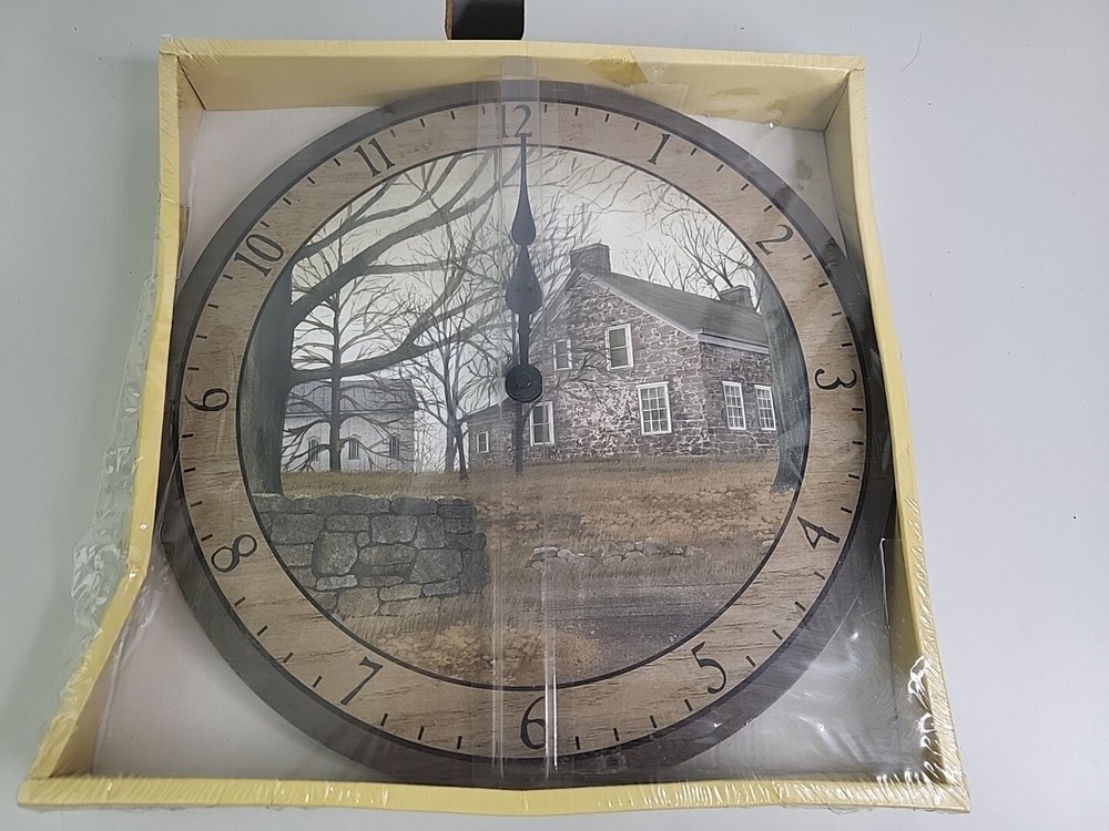 NEW Billy Jacobs Wall Clock STONE COTTAGE Country Farmhouse 13″ Round