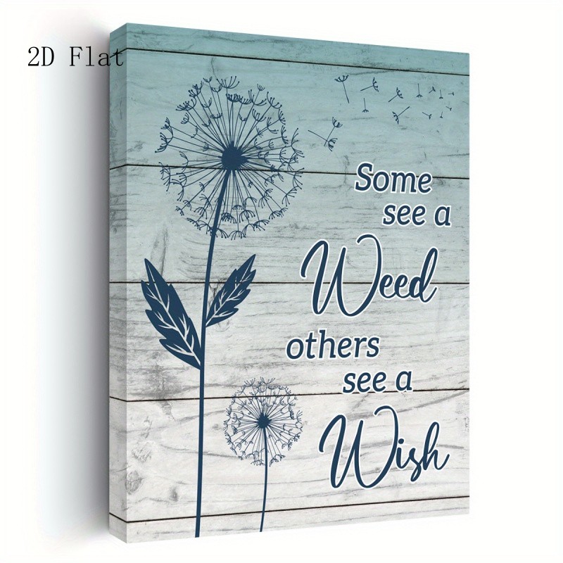 Framed Canvas Distressed Wood Dandelion Some See A Wish Inspirational Wall Decor