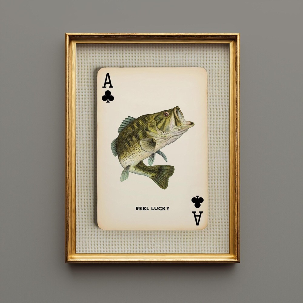 Reel Lucky Largemouth Bass Poster – Rustic Fishing Wall Art, Lake House Decor