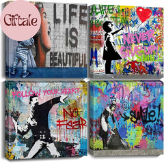 Banksy Canvas Wall Art Artwork Graffiti Street Print Pictures for Bedroom Living
