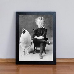 Smoking Boy with Chicken Wall Art decor photo print (8×12) Tin Metal Signs