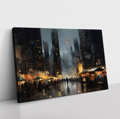 City Night Market Painting | Classic Cityscape Oil Painting on Framed Canvas Art