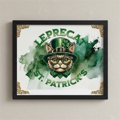 st. patrick’s day cat poster horizontal wall art green white black for adults