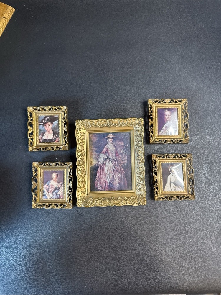 5 Vintage Gold Plastic ‘Framed Petites’ VICTORIAN STYLE reprints, 1-4×5 4- Small