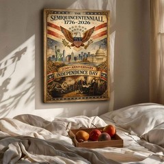 US 250th Anniversary Frog Wall Art Patriotic American Flag Poster Decor