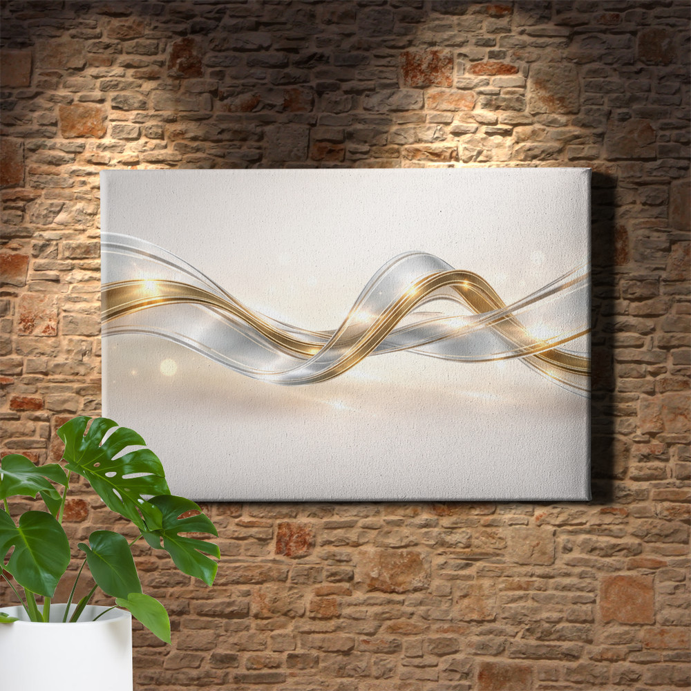 Intertwined Curves Gold Ribbon Flow Abstract Wall Art Print Glass Metal