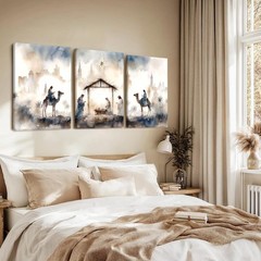 3 Piece Catholic Jesus Nativity Scene Canvas Wall Art Framed Jesus Poster Rel…