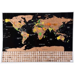 Scratch Off World and USA Travel Map XL Poster w 23 Inch, Gold, Brown