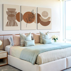 3 Pieces Modern Abstract Geometric Botanical Neutral Large Wall Art Set Of 3