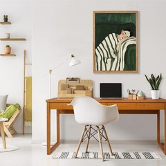Framed Woman Lying on Couch Wall Art Emerald Green Modern Abstract People Pos…