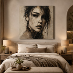 Neutral Portrait Canvas Wall Art Framed Abstract Woman Face Print Decor