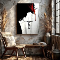 Wall Art Jesus Crown of Thorns Blood Drip Faith Cross Christian Canvas Print