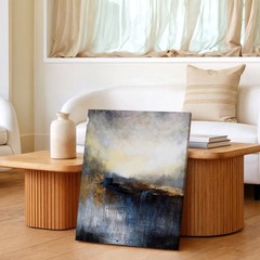 Wall Art Abstract Landscape Painting Blue Gold Gray Textured Modern Home Decor