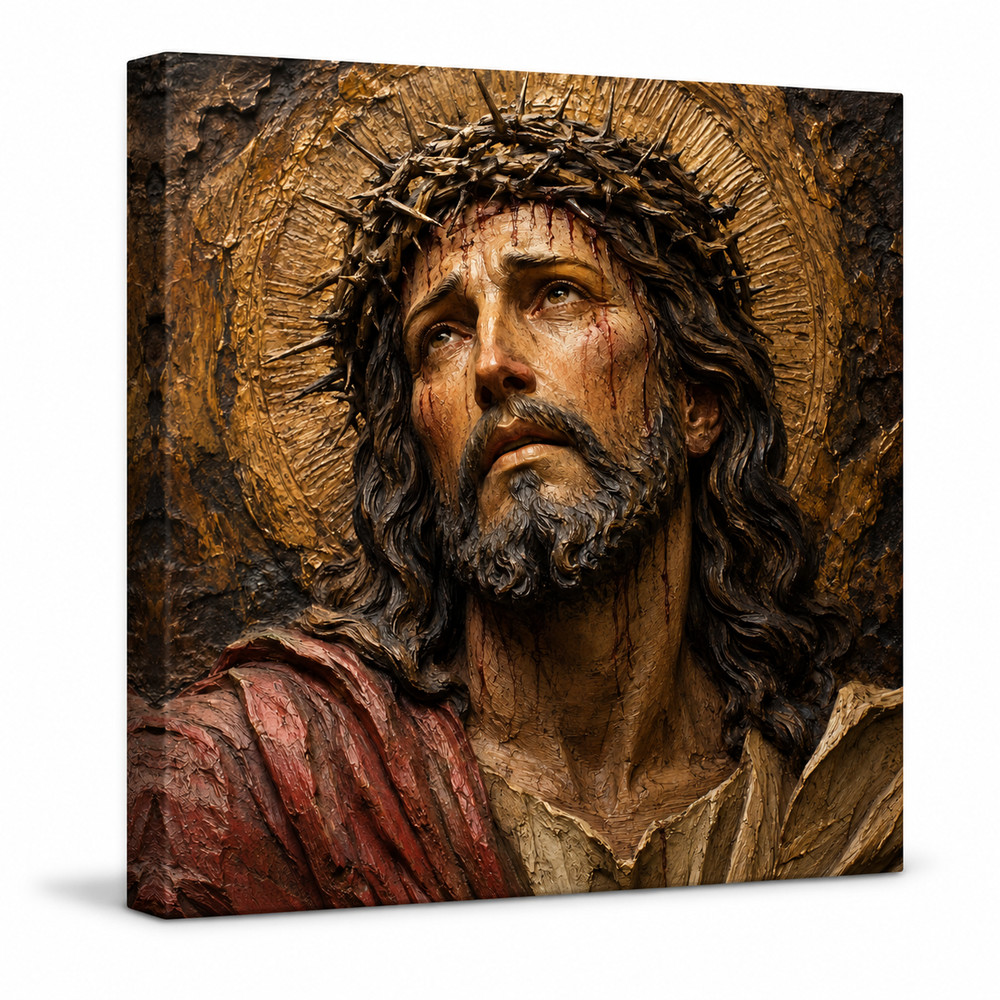 Jesus Crown of Thorns Canvas Wall Art Christian Religious Portrait Faith Home