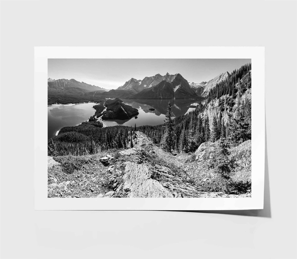 Lake & Mountain Print, B&W Wall Art, Kananaskis Framed Nature Wall Art, Natural