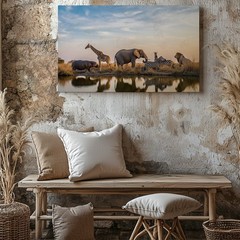 Wall Art In A Vibrant Wildlife Scene, A Diverse Assembly Of Animals Gathers