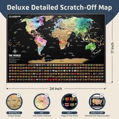 Scratch Off World Map Poster, Bonus USA Map , Track Your Travels with Flags, …