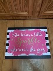 home decor hanging picture wall art wood sparkle pink 15.75in W 11.75in H