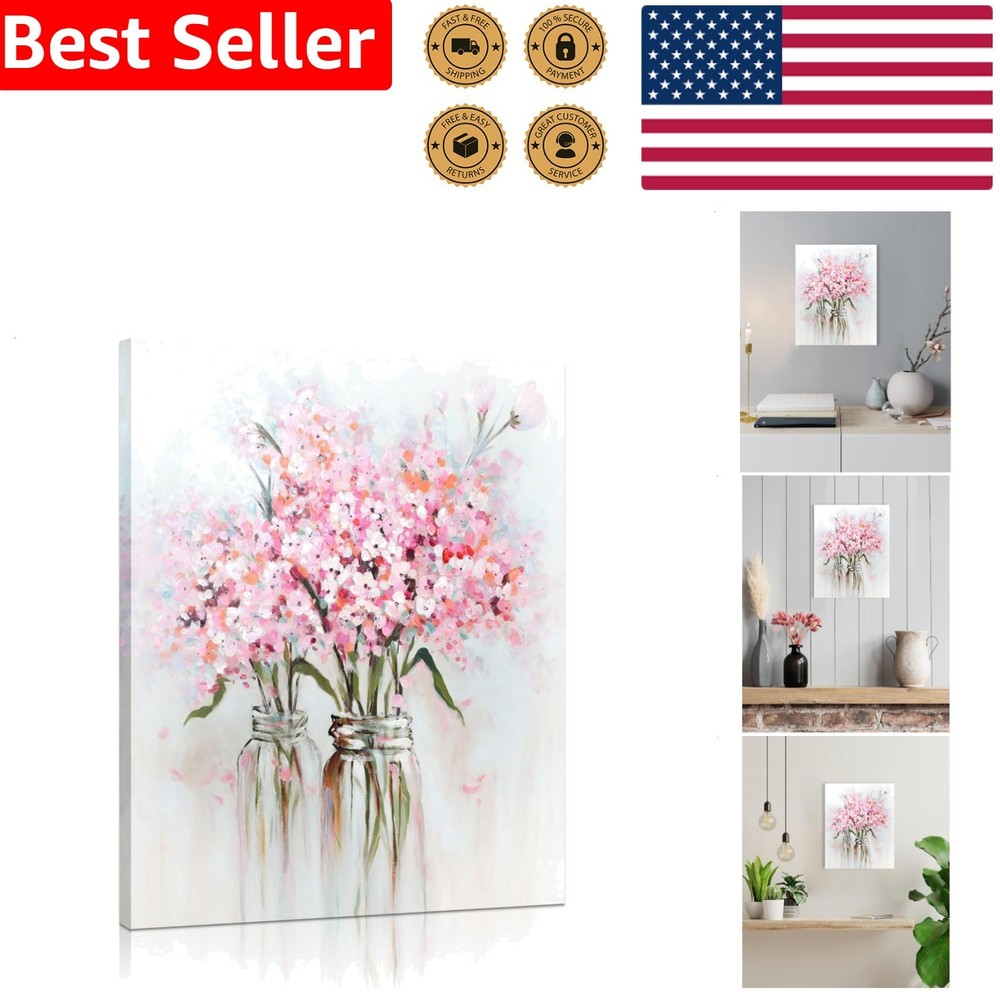 Pink Flower Picture Framed Wall Art Abstract Watercolor Decor for Nursery 12×15