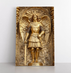 Archangel Michael Gold Angel Statue Wall Art Print on Framed Canvas