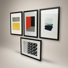 Set Of 4 Modern Framed Art Prints Geometric & Abstract Designs – 20.5″ x 14.5″