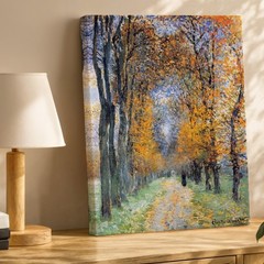 Impressionist Autumn Landscape Canvas Wall Art With Pathway Trees And Figures